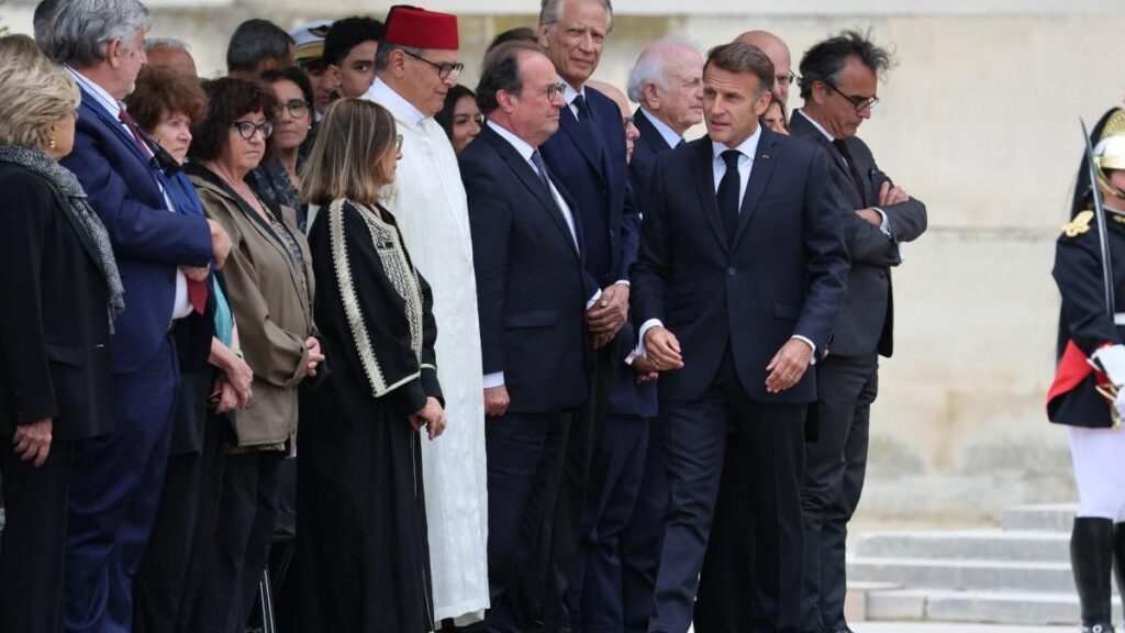 Akhannouch, Emmanuel Macron et Edgar Morin lors de l’hommage national