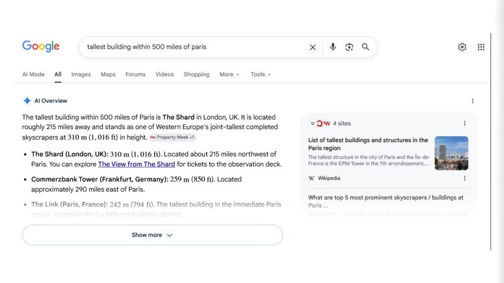 Aperçu IA de Google dans une page de résultats de recherche