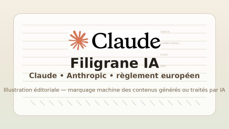 Logo de Claude avec la mention Filigrane IA sur une illustration éditoriale